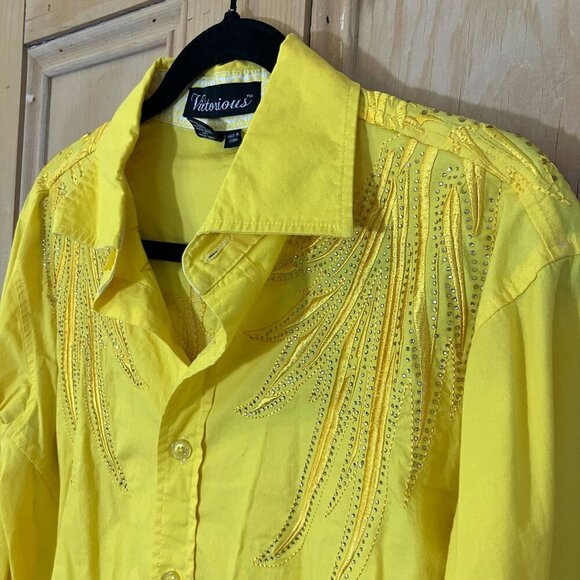 Victorious Vintage Mens Cross Bling Embellished Wings Shirt Medium Yellow SP EXC - Picture 8 of 11